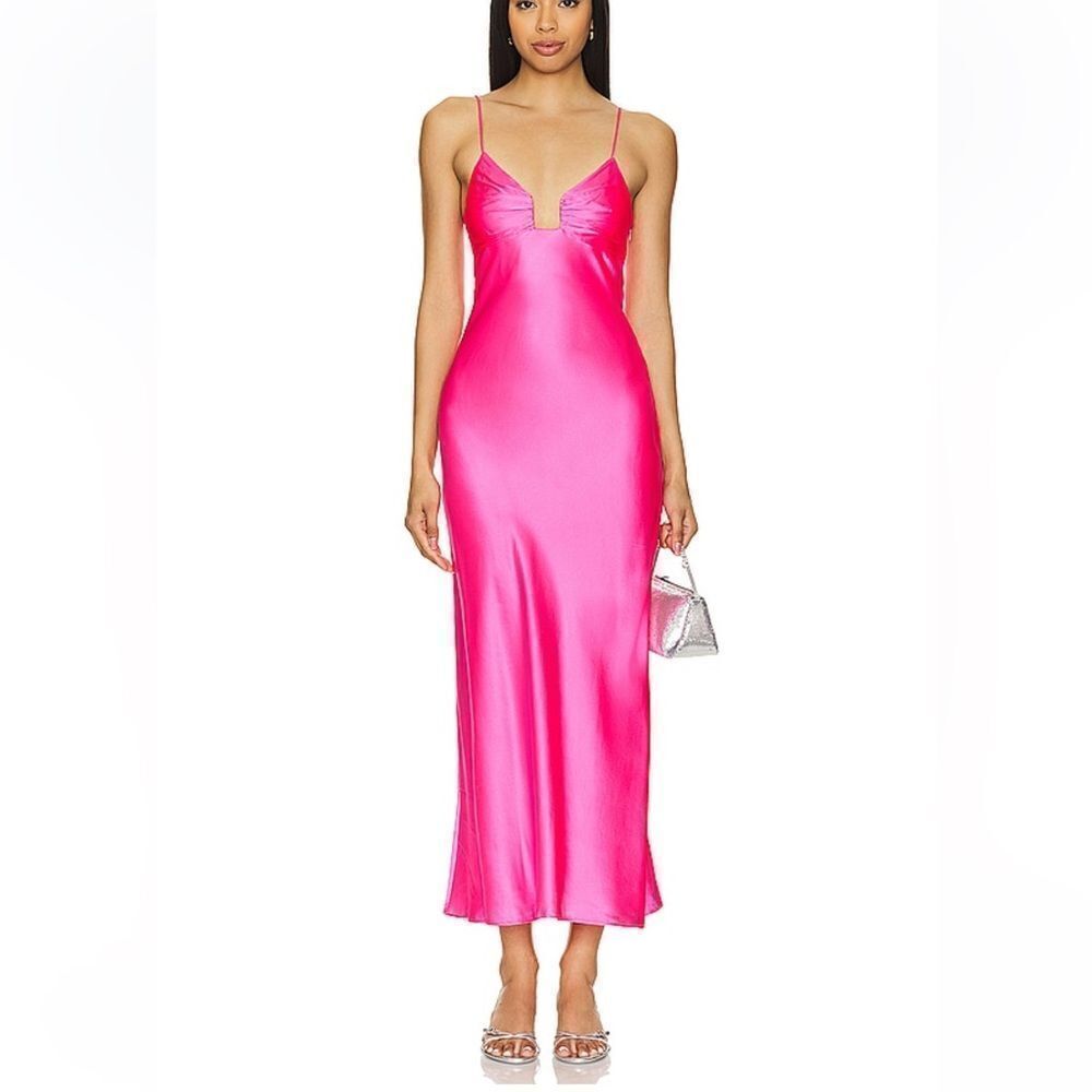 NWT Susana Monaco Silk Midi Dress Shocking Pink slip bias cut Revolve L
